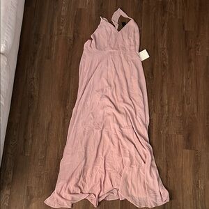 Elegant dusty Pink strap Bridesmaid or Wedding Guest Maxi Dress